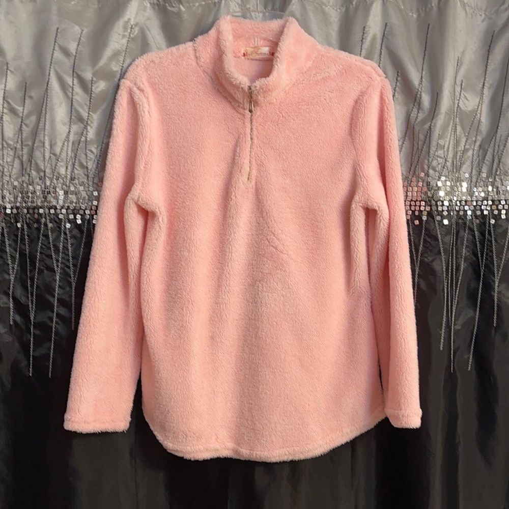 Pink Quarter Zip Teddy Pull Over in Size Medium